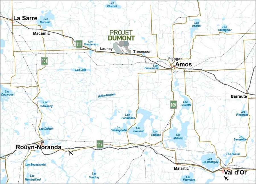 Emplacemetn du projet Dumont Nickel