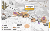 Carte indiquant l’endroit du projet O’Brien dans le quartier Cadillac à 50 kilomètres à l’est du centre-ville de Rouyn-Noranda.